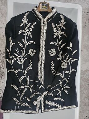 Home Collection Black Jacket with Ivory Botanical Embroidery